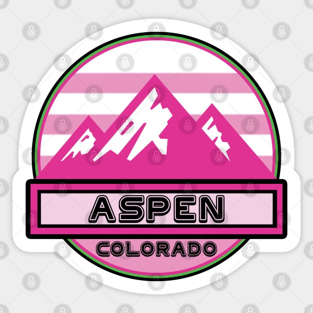 Aspen Colorado Skiing Mountains Ski Snowboarding Pink Green Sticker by heybert00